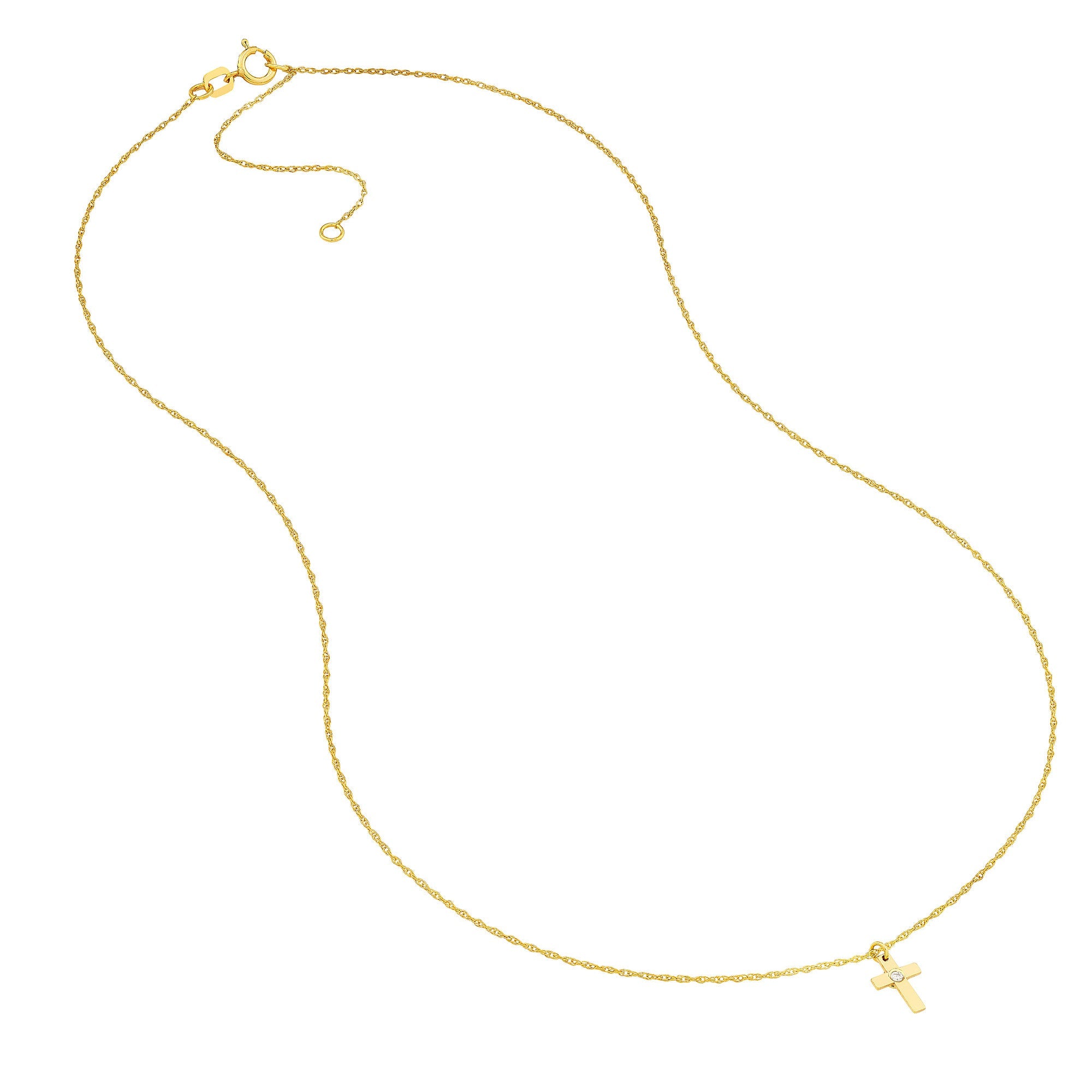 14k Yellow Gold Diamond Cross Pendant Necklace, Adjustable Chain 16-18 Inches