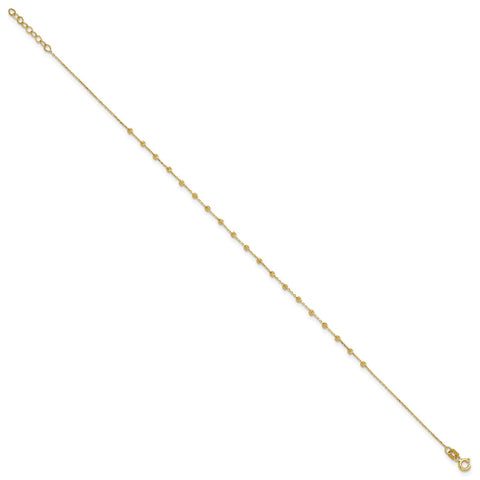14k Yellow Gold Diamond-cut Beaded Charm Adjustable Anklet, 9 to 9.75 Inches