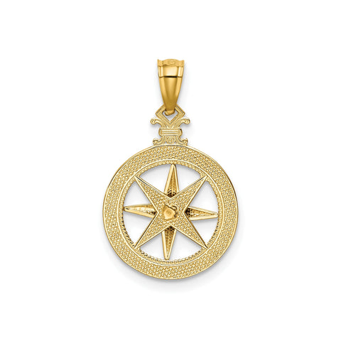 14k Yellow Gold Diamond-cut Compass Pendant, 22mm