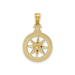 14k Yellow Gold Diamond-cut Compass Pendant, 22mm