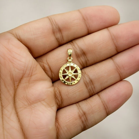 14k Yellow Gold Diamond-cut Compass Pendant, 22mm