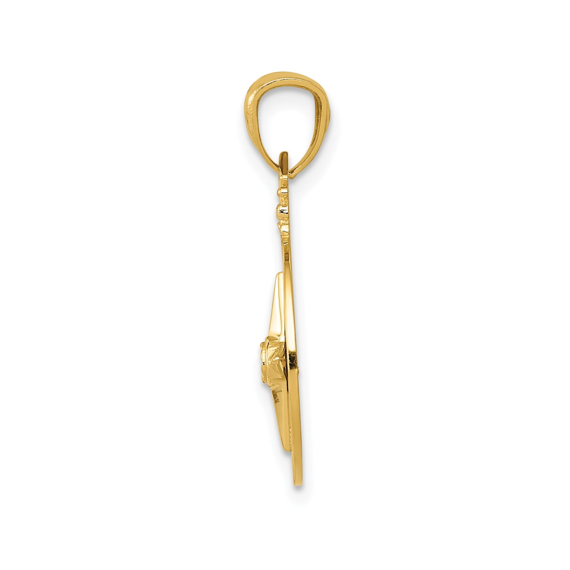 14k Yellow Gold Diamond-cut Compass Pendant, 22mm