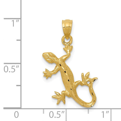 14k Yellow Gold Diamond Cut Gecko Lizard Pendant, 23x18mm