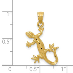 14k Yellow Gold Diamond Cut Gecko Lizard Pendant, 23x18mm