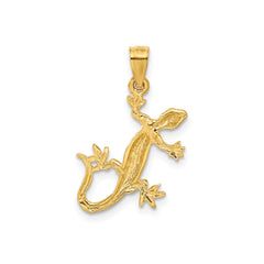 14k Yellow Gold Diamond Cut Gecko Lizard Pendant, 23x18mm