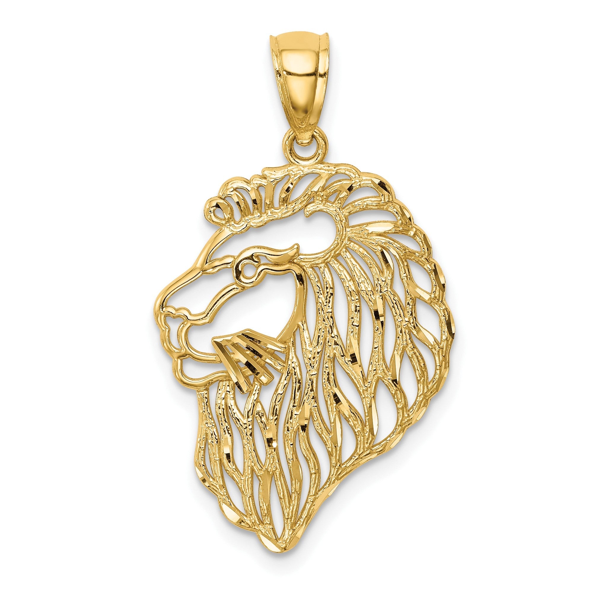 14k Yellow Gold Diamond - Cut Lion Head Pendant, 23x17mm - JewelryAffairs