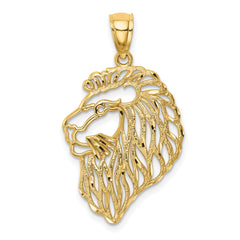 14k Yellow Gold Diamond - Cut Lion Head Pendant, 23x17mm - JewelryAffairs