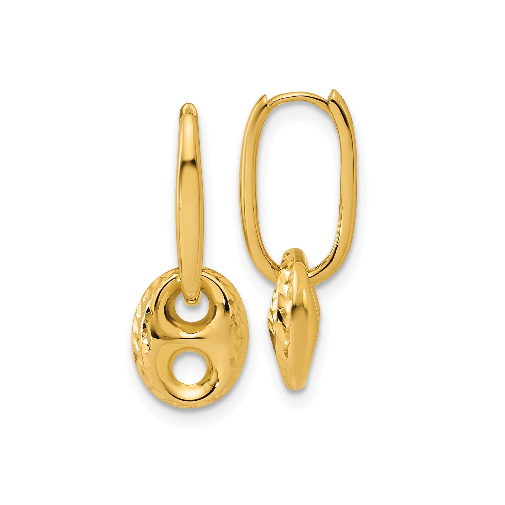 14K Yellow Gold Diamond - cut Mariner Hoop Earrings, 21x9mm - JewelryAffairs
