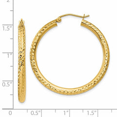 14K Yellow Gold Diamond Cut Round Hoop Earrings, Diameter 3x35mm
