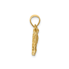 14k Yellow Gold Diamond Cut Wolf Pendant Charm, 18mm