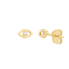 14k Yellow Gold Diamond Open Mini Evil Eye Stud Earrings 5mm - JewelryAffairs