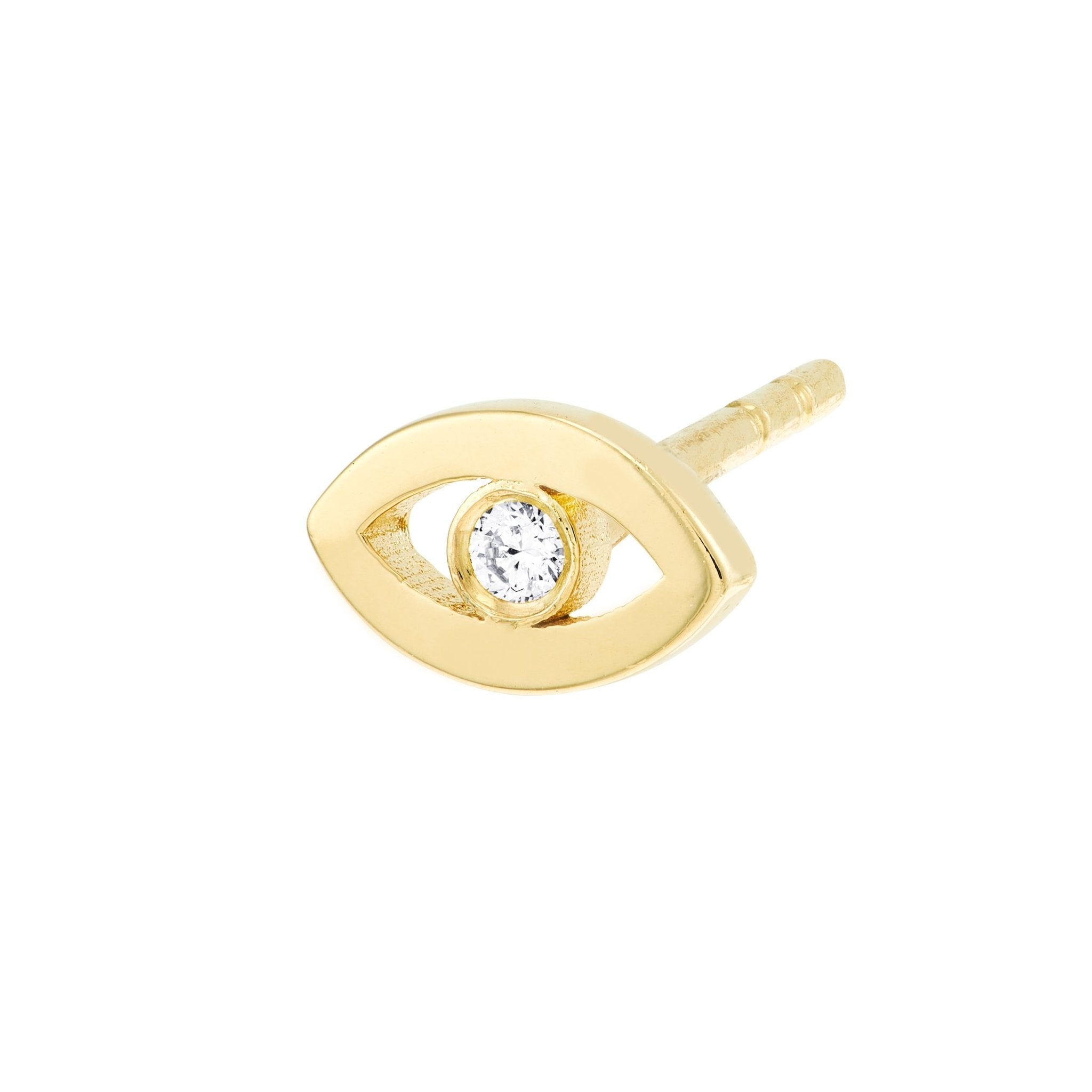 14k Yellow Gold Diamond Open Mini Evil Eye Stud Earrings 5mm - JewelryAffairs
