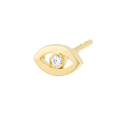 14k Yellow Gold Diamond Open Mini Evil Eye Stud Earrings 5mm - JewelryAffairs