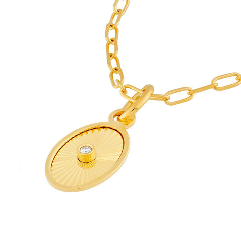 14K Yellow Gold Diamond Oval Pendant,15mm