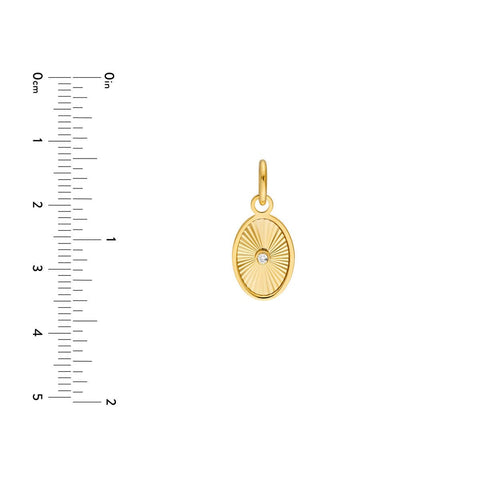 14K Yellow Gold Diamond Oval Pendant,15mm