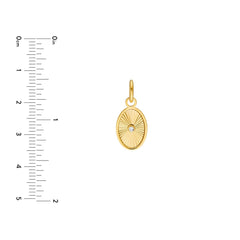 14K Yellow Gold Diamond Oval Pendant,15mm