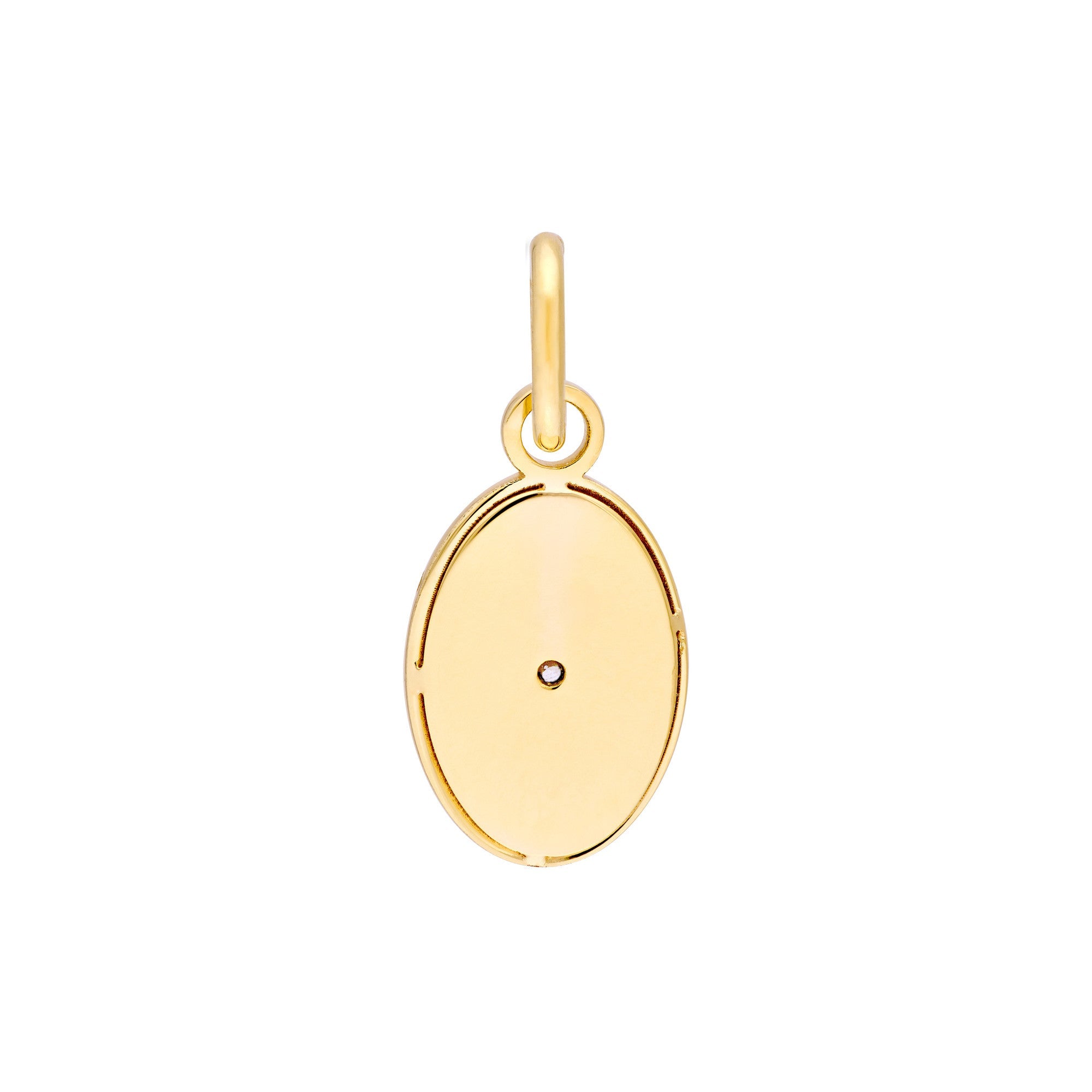 14K Yellow Gold Diamond Oval Pendant,15mm