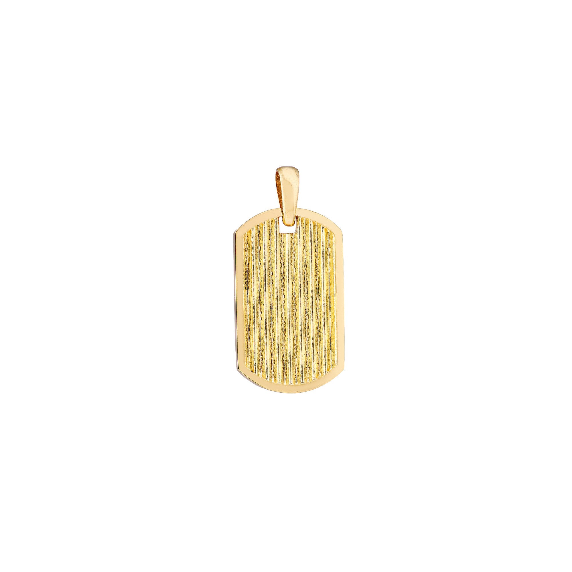 14K Yellow Gold Dog Tag Pendant, Ribbed Design, 1 Inch