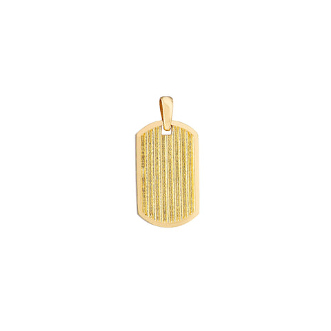 14K Yellow Gold Dog Tag Pendant, Ribbed Design, 1 Inch