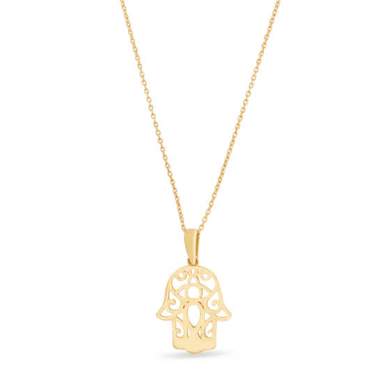 14k Yellow Gold Double Hamsa Charm Necklace, 18"