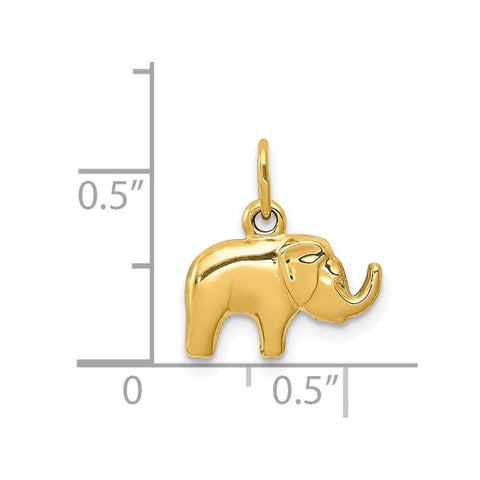 14K Yellow Gold Elephant Charm Pendant, Small Animal Jewelry, 15x13mm