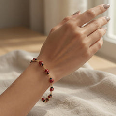 14k Yellow Gold Enamel Ladybug Fancy Bracelet, 7"