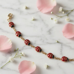 14k Yellow Gold Enamel Ladybug Fancy Bracelet, 7"