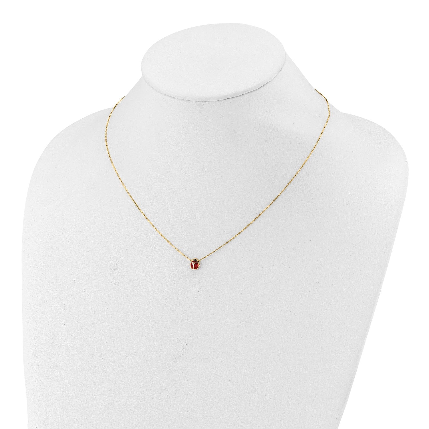 14k Yellow Gold Enameled Ladybug Pendant Necklace, 17 Inches