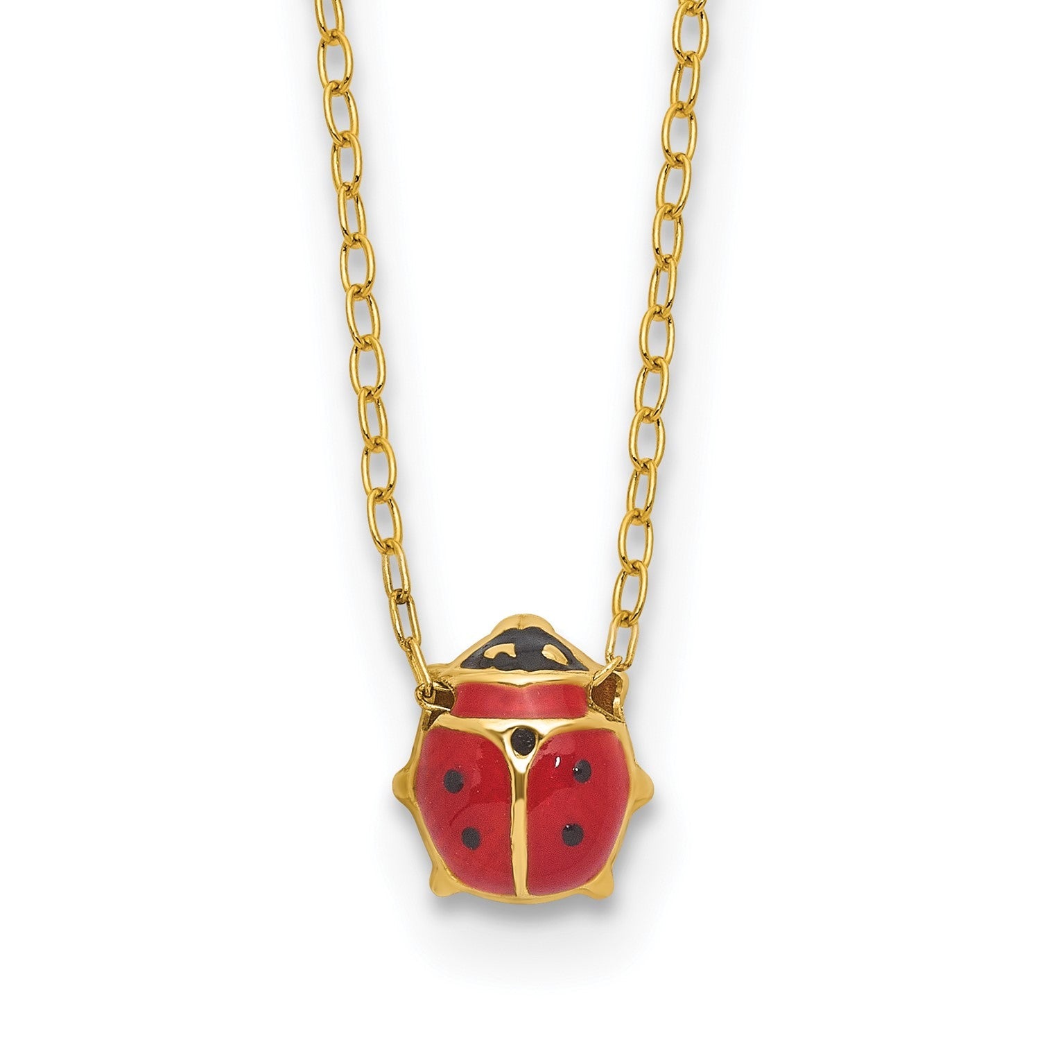 14k Yellow Gold Enameled Ladybug Pendant Necklace, 17 Inches