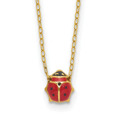 14k Yellow Gold Enameled Ladybug Pendant Necklace, 17 Inches