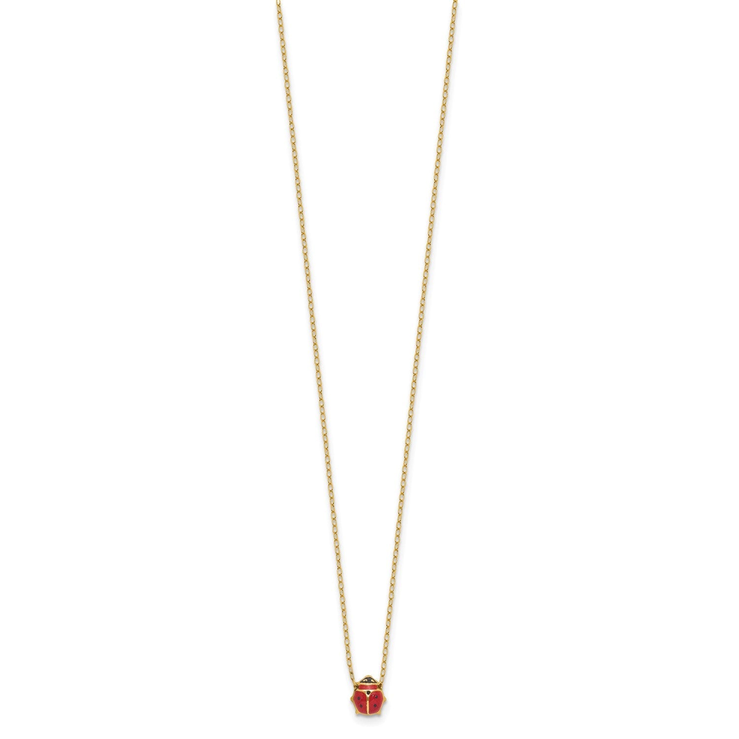 14k Yellow Gold Enameled Ladybug Pendant Necklace, 17 Inches