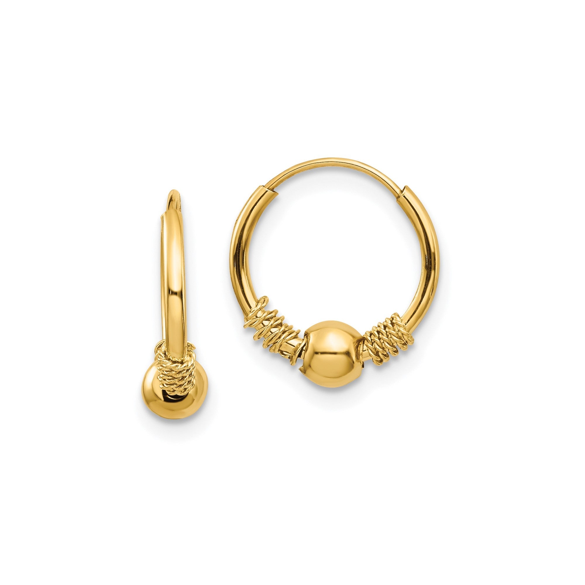 14k Yellow Gold Endless Hoop And Beads Earrings, 10mm