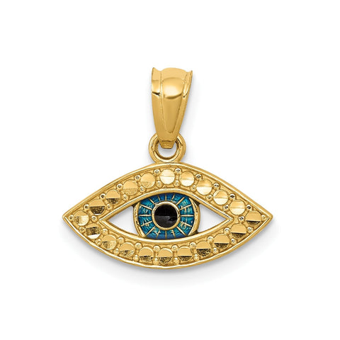 14K Yellow Gold Evil Eye Pendant with CZ Stones and Enamel