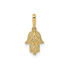 14k Yellow Gold Filigree Hamsa Hand Pendant Charm, 11x8mm
