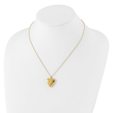 14K Yellow Gold Filled 20mm Star Diamond Heart Photo Locket Necklace, 18"