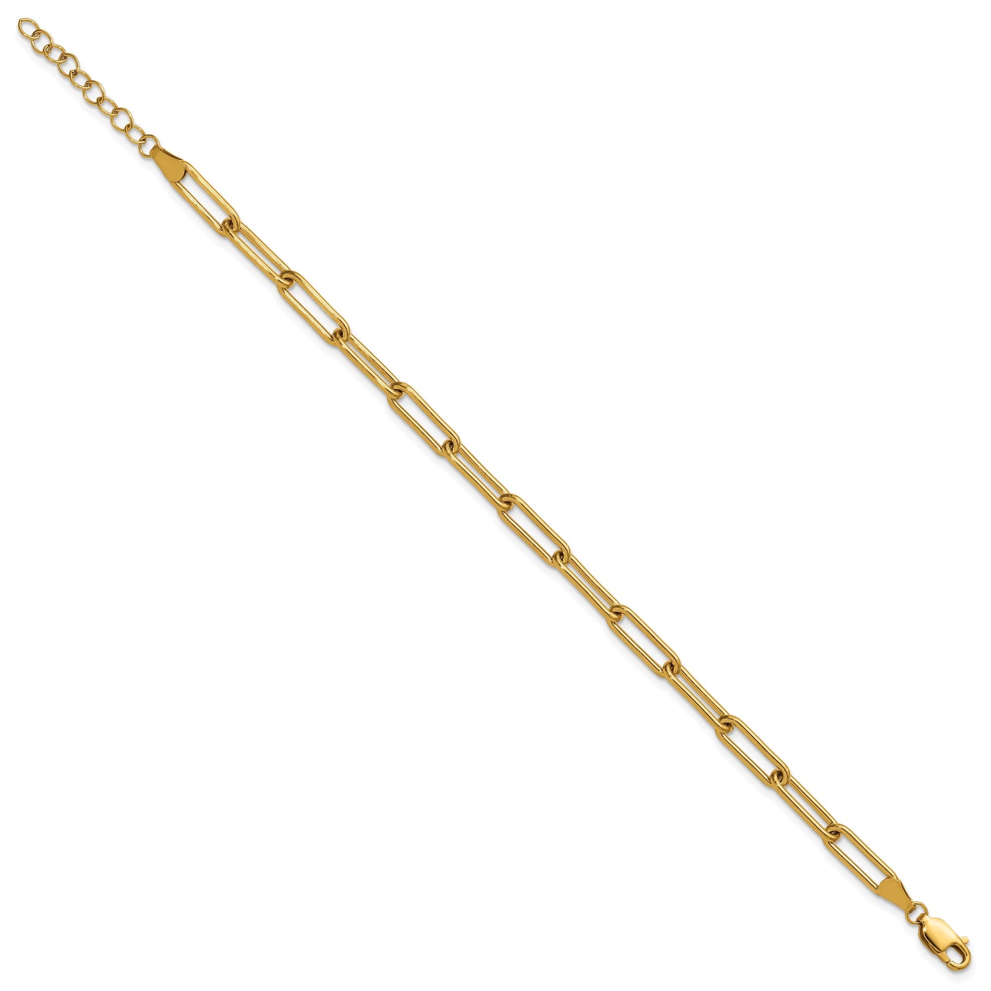 14K Yellow Gold Filled Paperclip Link Bracelet, 4mm Width, 6.5 Inch Length with 1 Inch Extension Chain - JewelryAffairs