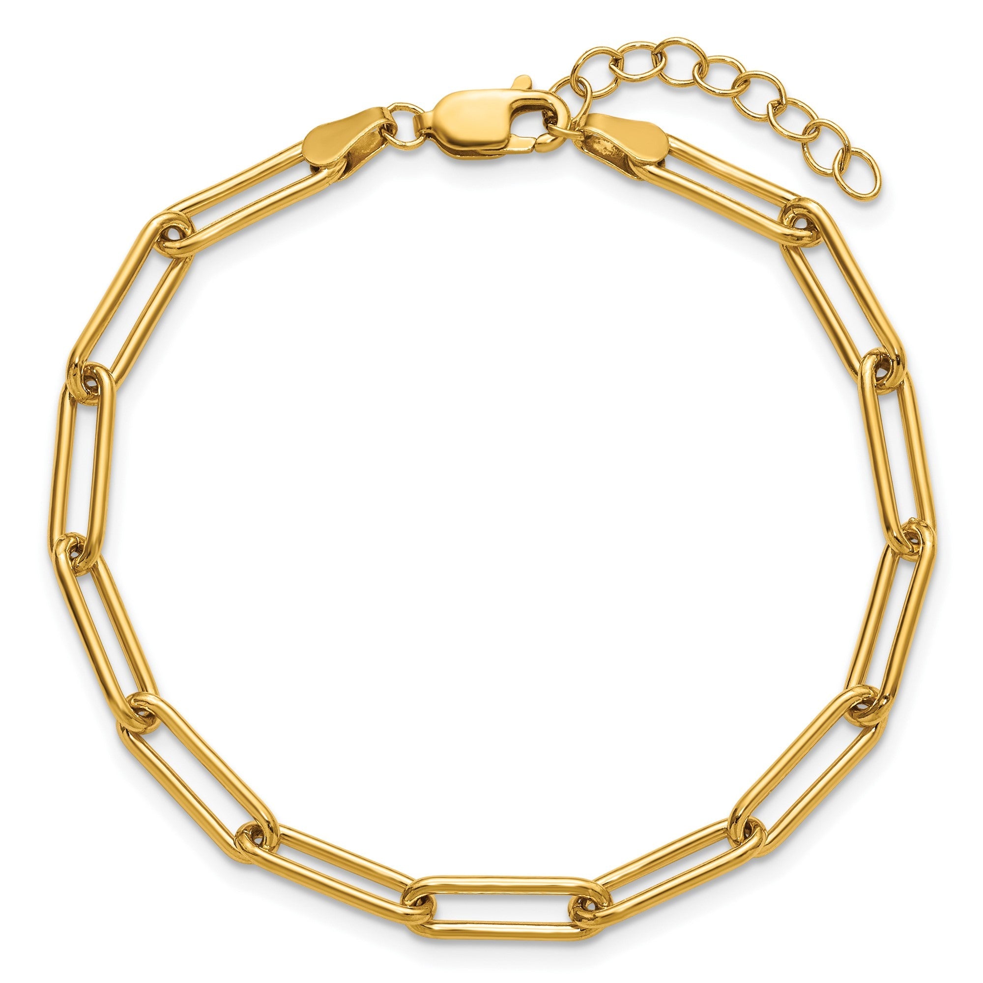 14K Yellow Gold Filled Paperclip Link Bracelet, 4mm Width, 6.5 Inch Length with 1 Inch Extension Chain - JewelryAffairs