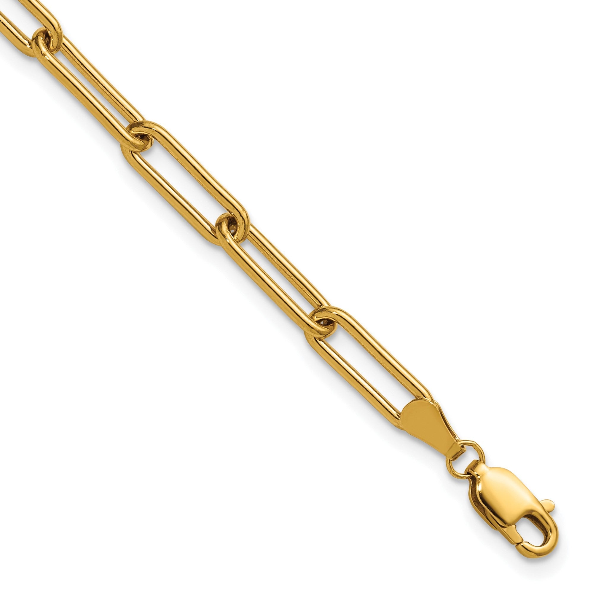 14K Yellow Gold Filled Paperclip Link Bracelet, 4mm Width, 6.5 Inch Length with 1 Inch Extension Chain - JewelryAffairs