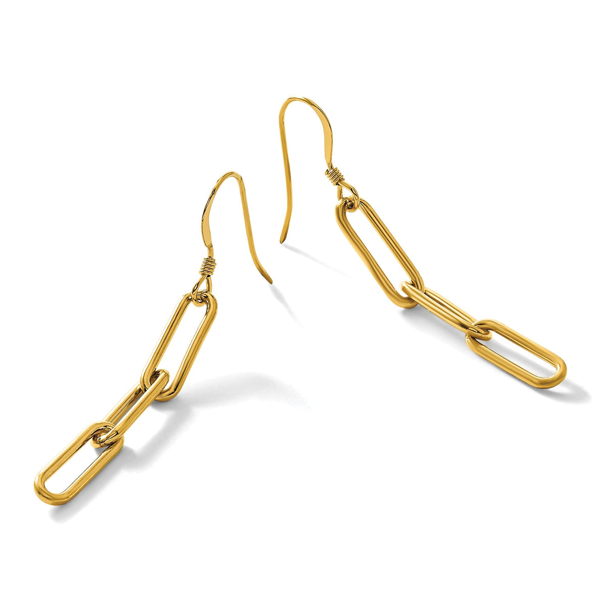 14K Yellow Gold Filled Paperclip Link Shepherd Hook Dangle Earrings