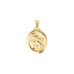 14k Yellow Gold Framed Guardian Angel Pendant, 15mm