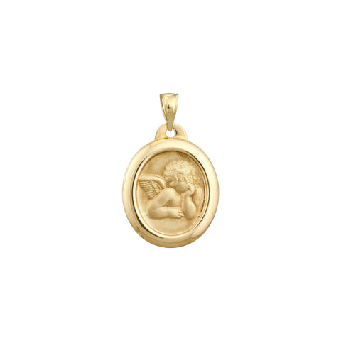 14k Yellow Gold Framed Guardian Angel Pendant, 15mm