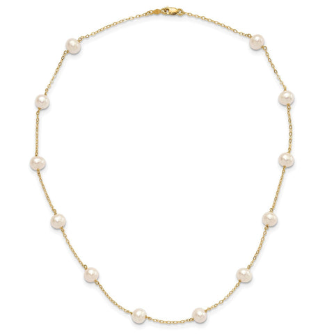 14K Yellow Gold Fresh Water Cultured 6mm Pearl 12-station Necklace, 16
