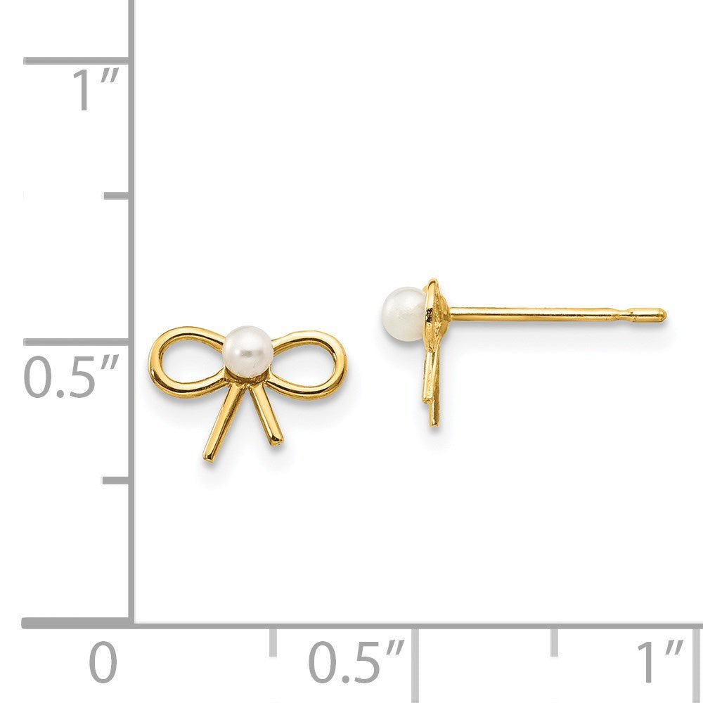14k Yellow Gold Fresh Water Cultured Pearl Bow Post Stud Earrings, 6x9mm