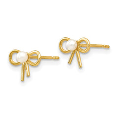 14k Yellow Gold Fresh Water Cultured Pearl Bow Post Stud Earrings, 6x9mm