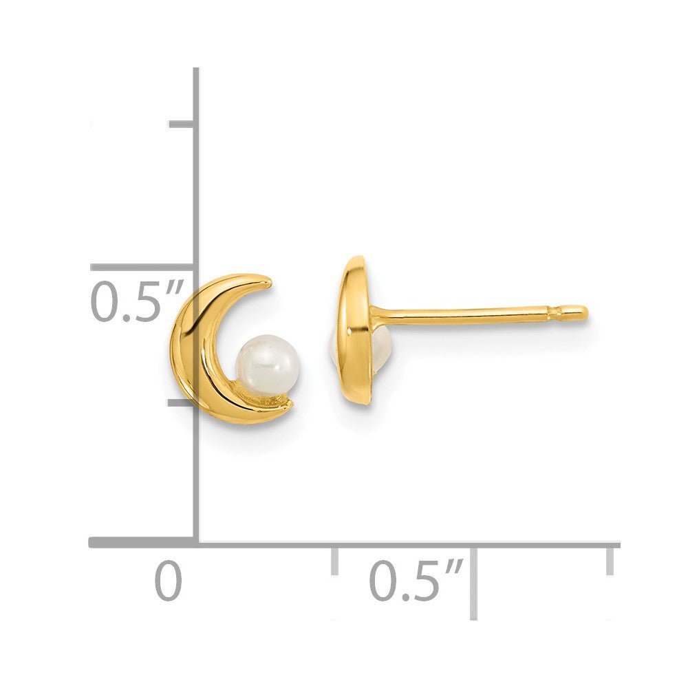 14K Yellow Gold Half Moon 2.5-3mm Freshwater Cultured Pearl Post Stud Earrings