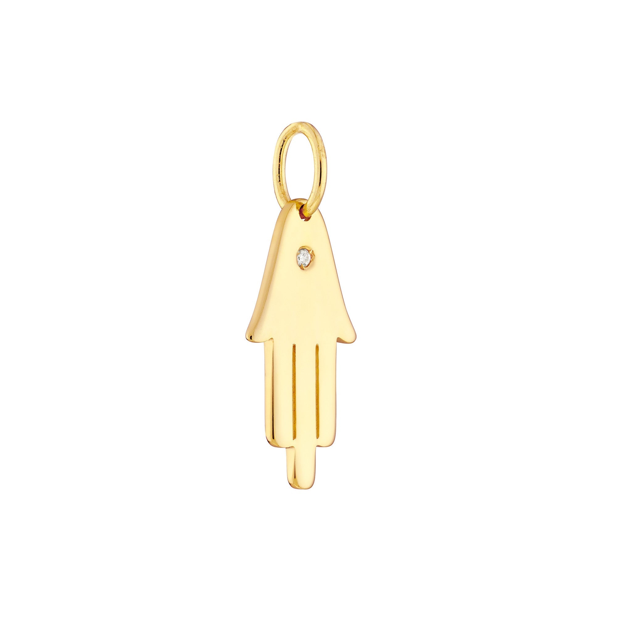 14K Yellow Gold Hamsa Diamond Pendant, 18mm