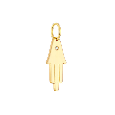 14K Yellow Gold Hamsa Diamond Pendant, 18mm