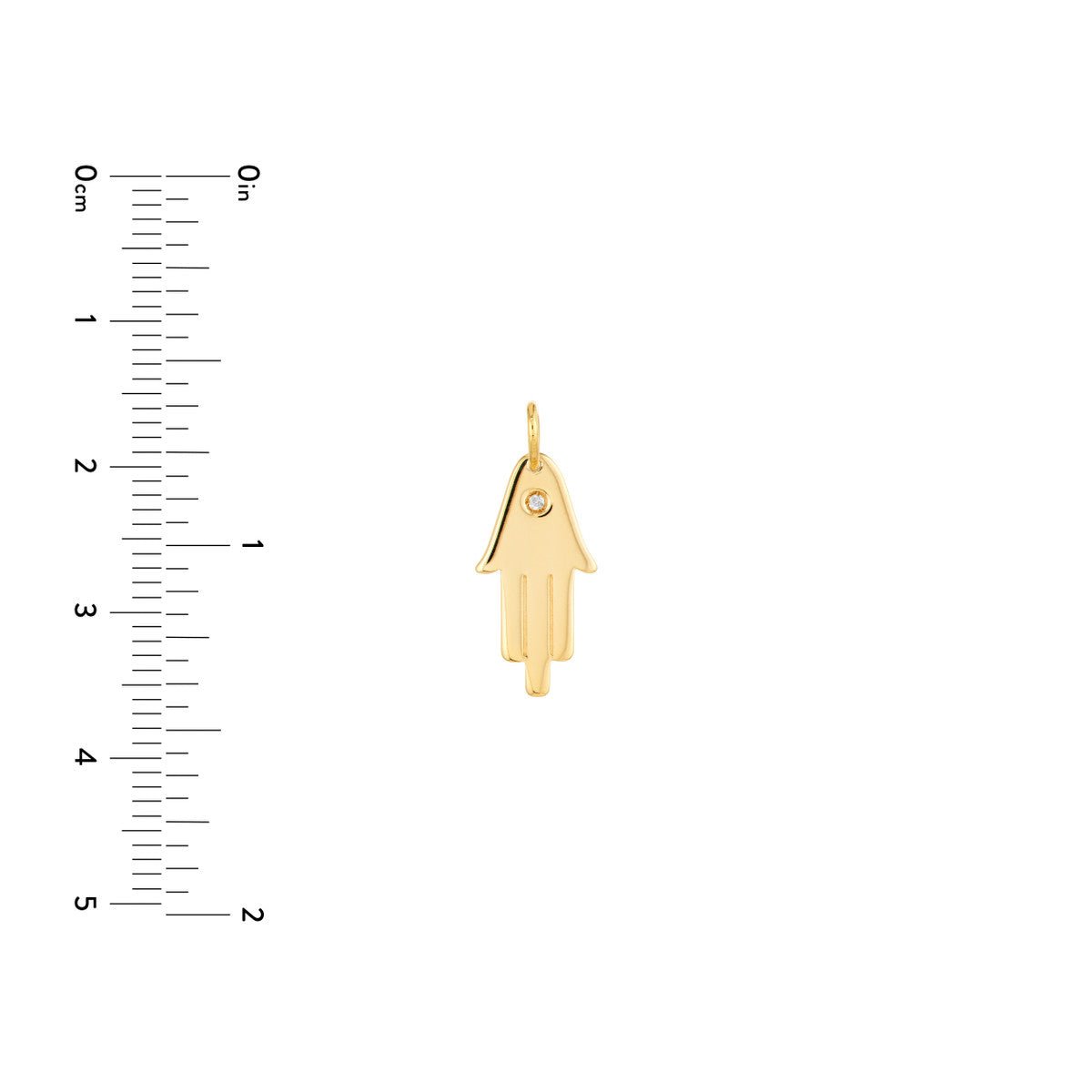 14K Yellow Gold Hamsa Diamond Pendant, 18mm