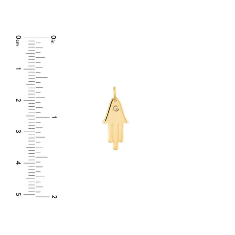 14K Yellow Gold Hamsa Diamond Pendant, 18mm