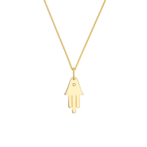 14K Yellow Gold Hamsa Diamond Pendant, 18mm